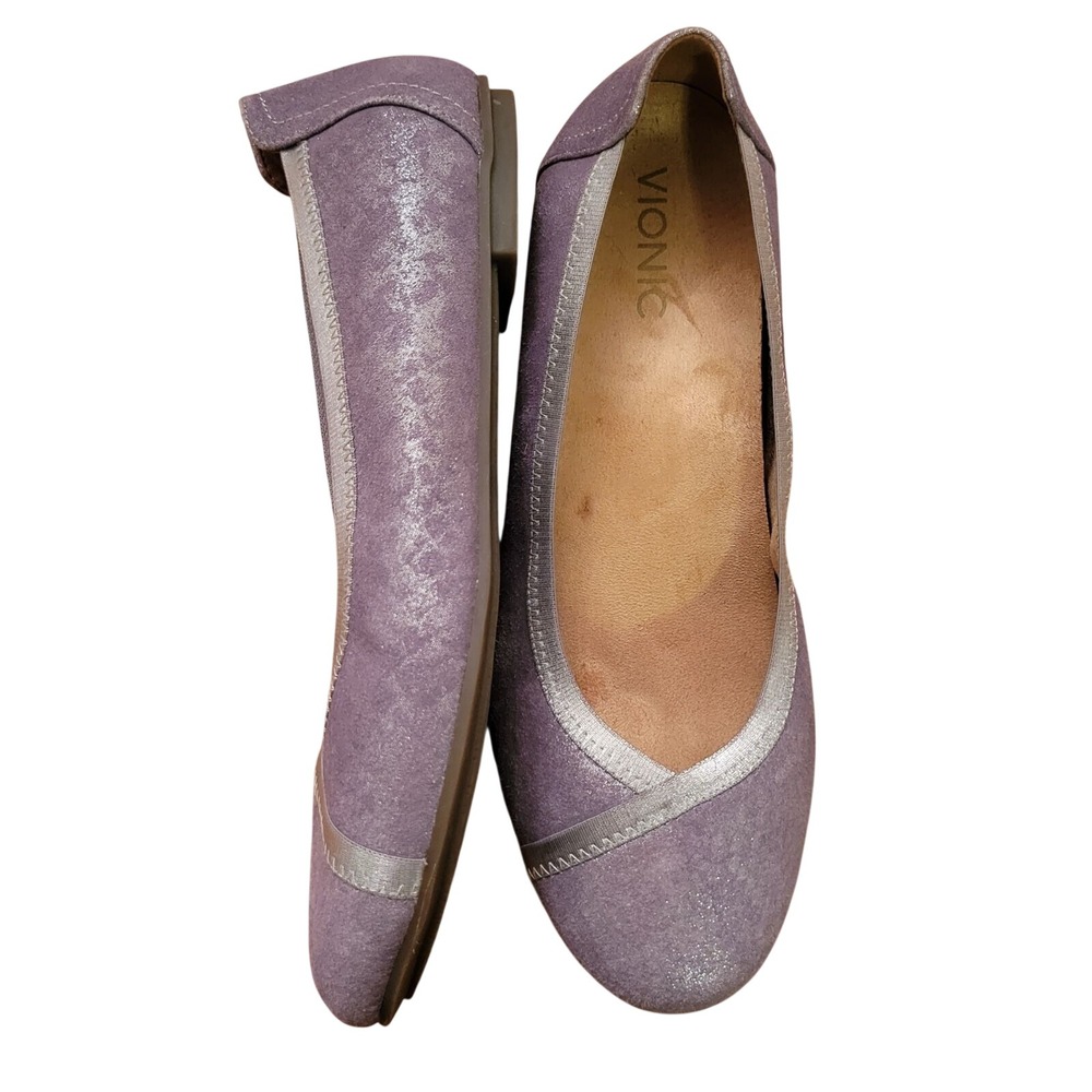 Vionic CAROLL Flats Silver Gray 8.5 Metallic Leather Comfort